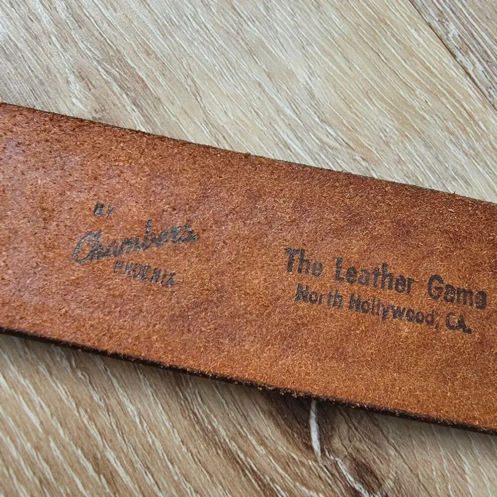 Vintage Chambers Phoenix Black Embossed Leather Belt Faux Woven sz 30 Retro